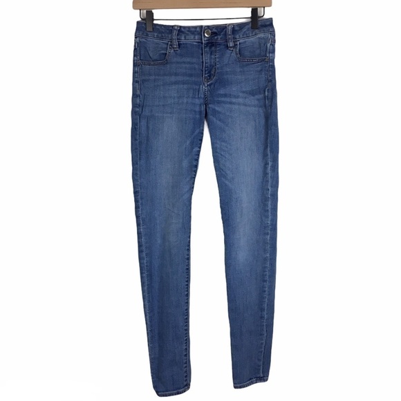 AMERICAN EAGLE Jeans Jegging Skinny Medium Wash Next Level Stretch 4 Long 4L - Picture 1 of 12